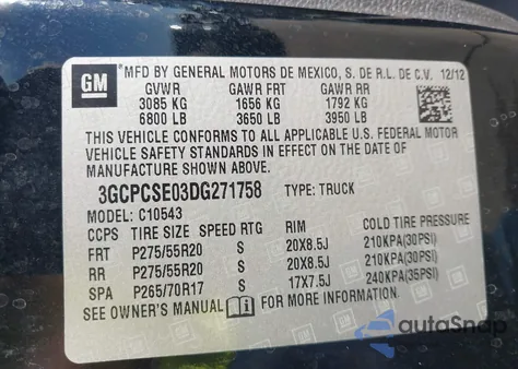 2013 Chevrolet Silverado 1500 Lt from USA, damaged, VIN 3GCPCSE03DG271758